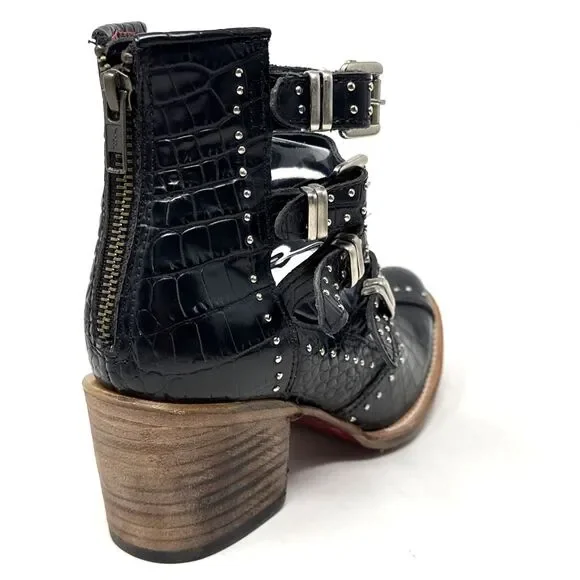 Freebird Felicity Strappy Studded Buckle Bootie Womens 8 Black Leather Red Sole - Picture 13 of 16